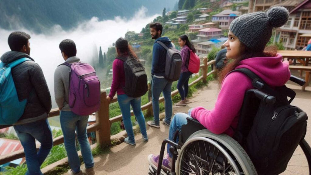 wheelchair user enjoying view in the hills