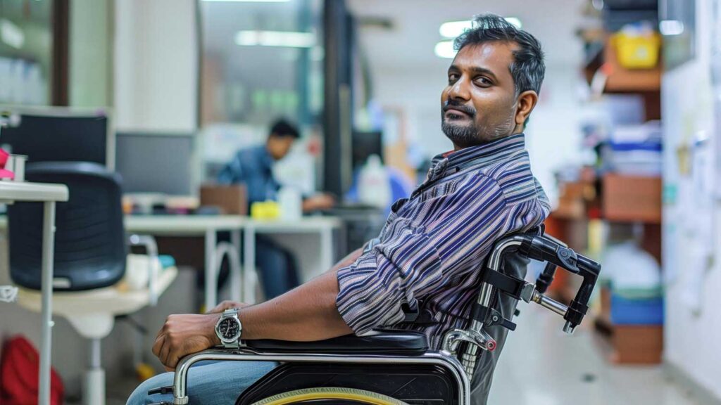 wheelchair user in a govt office